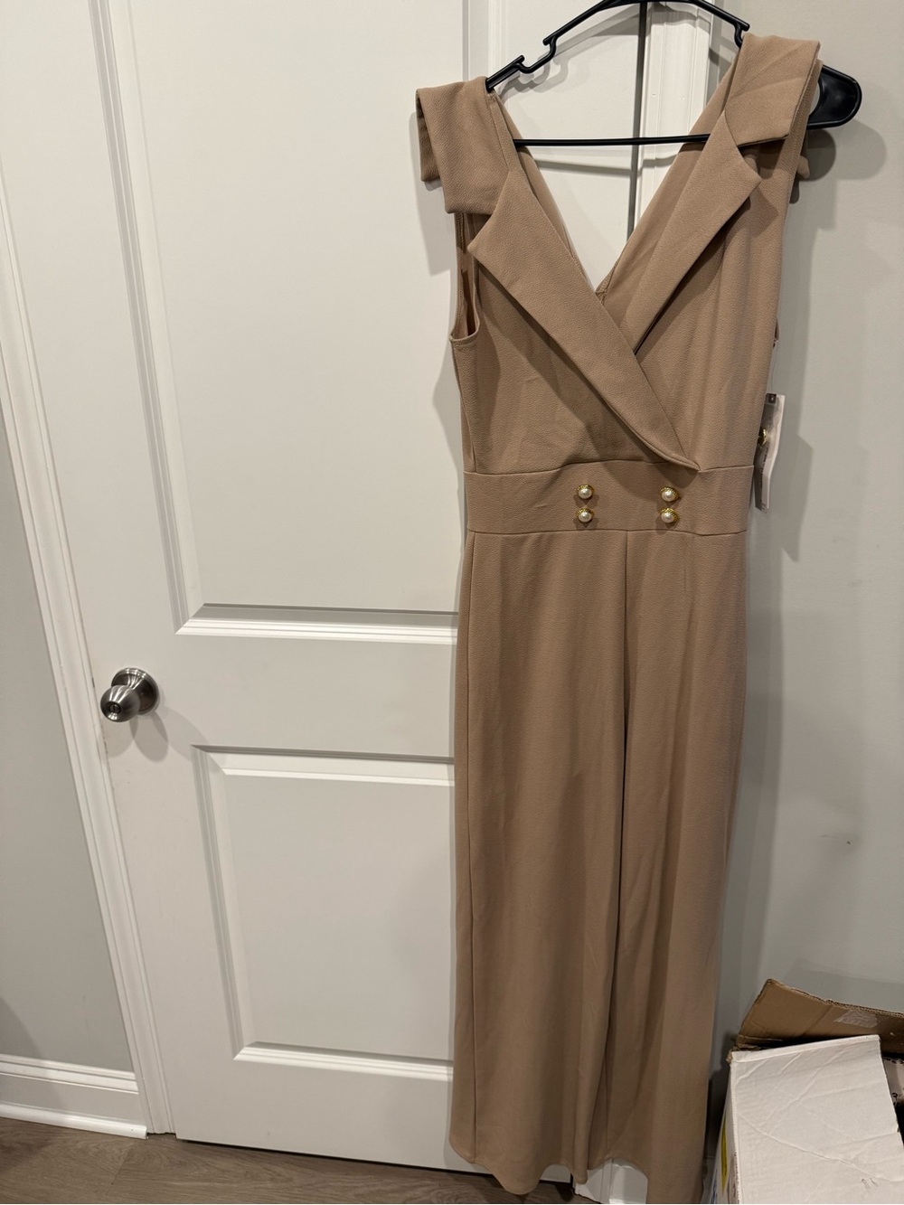 Sleeveless V-Neck Wide-Leg Jumpsuit in Taupe